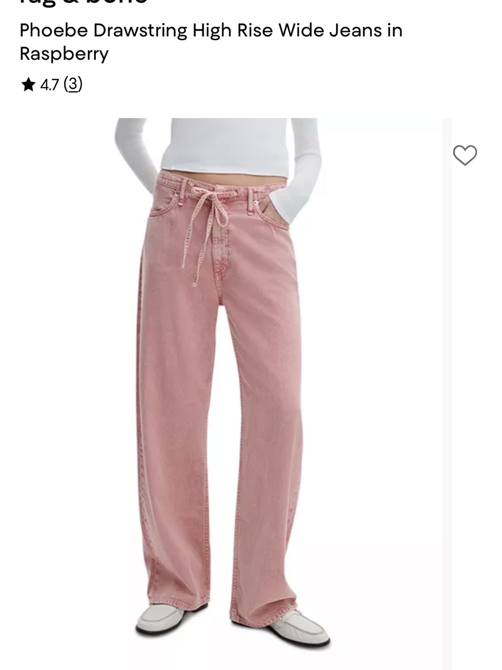 rag & bone Wide-Leg Drawstring Jeans in Dusty Rose
